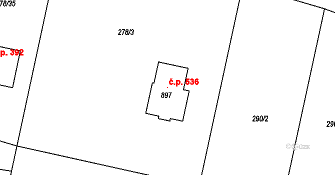 Nová Ves 536, Frýdlant nad Ostravicí na parcele st. 897 v KÚ Nová Ves u Frýdlantu nad Ostravicí, Katastrální mapa