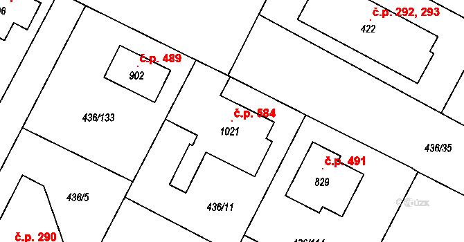 Opatovice nad Labem 584 na parcele st. 1021 v KÚ Opatovice nad Labem, Katastrální mapa