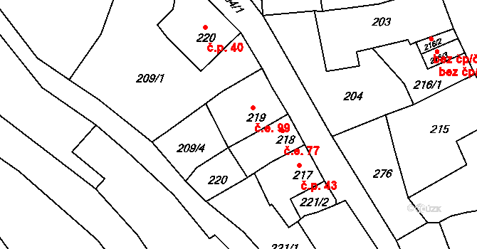 Jáchymov 99 na parcele st. 219 v KÚ Jáchymov, Katastrální mapa