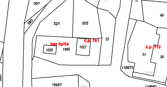 Mořkov 791 na parcele st. 1027 v KÚ Mořkov, Katastrální mapa
