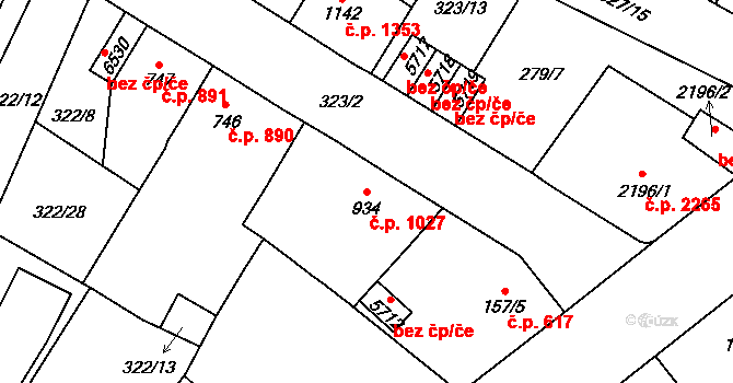 Jablonec nad Nisou 1027 na parcele st. 934 v KÚ Jablonec nad Nisou, Katastrální mapa