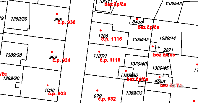 Nymburk 1116 na parcele st. 1187/1 v KÚ Nymburk, Katastrální mapa