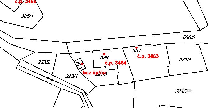 Jihlava 3464 na parcele st. 339 v KÚ Bedřichov u Jihlavy, Katastrální mapa