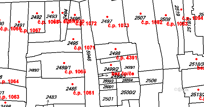 Jihlava 4391 na parcele st. 2498 v KÚ Jihlava, Katastrální mapa
