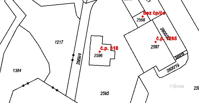 Lyžbice 318, Třinec na parcele st. 2596 v KÚ Lyžbice, Katastrální mapa