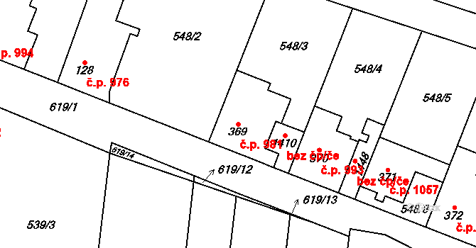 Hostivice 981 na parcele st. 369 v KÚ Litovice, Katastrální mapa