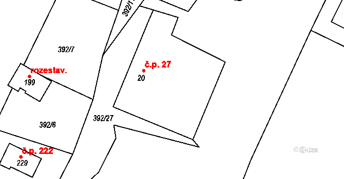 Klení 27, Benešov nad Černou na parcele st. 20 v KÚ Klení, Katastrální mapa