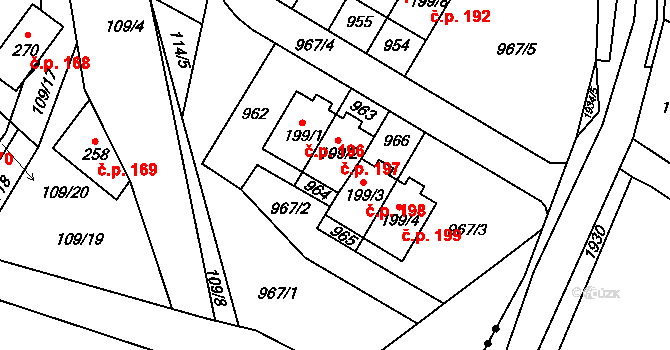 Polevsko 197 na parcele st. 199/2 v KÚ Polevsko, Katastrální mapa