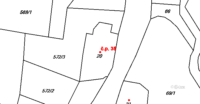 Bystré 35, Stárkov na parcele st. 20 v KÚ Bystré u Stárkova, Katastrální mapa