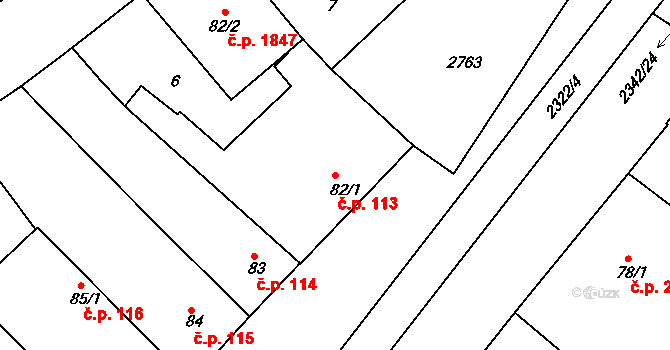 Tišnov 113 na parcele st. 82/1 v KÚ Tišnov, Katastrální mapa