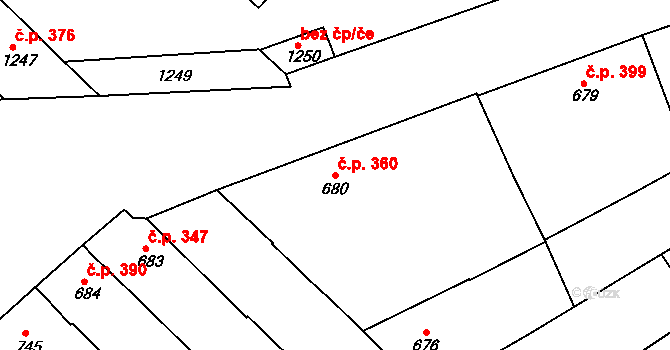 Moravský Písek 360 na parcele st. 680 v KÚ Moravský Písek, Katastrální mapa