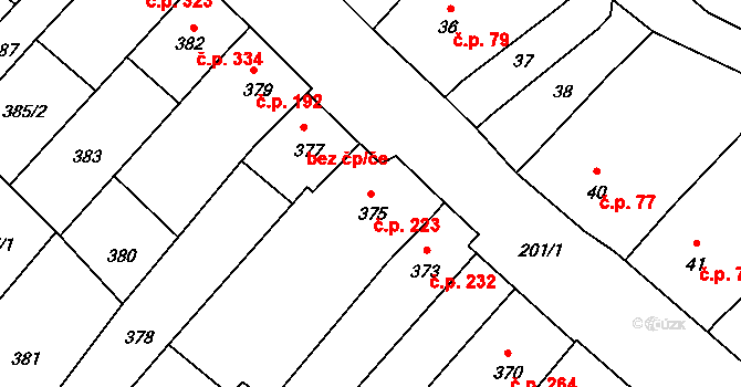 Starý Poddvorov 223 na parcele st. 375 v KÚ Starý Poddvorov, Katastrální mapa