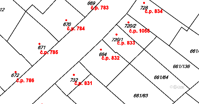Veselí nad Moravou 832 na parcele st. 684 v KÚ Veselí-Předměstí, Katastrální mapa