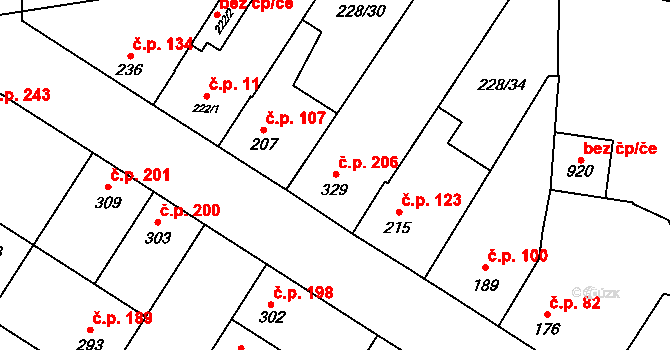 Humny 206, Pchery na parcele st. 329 v KÚ Pchery, Katastrální mapa
