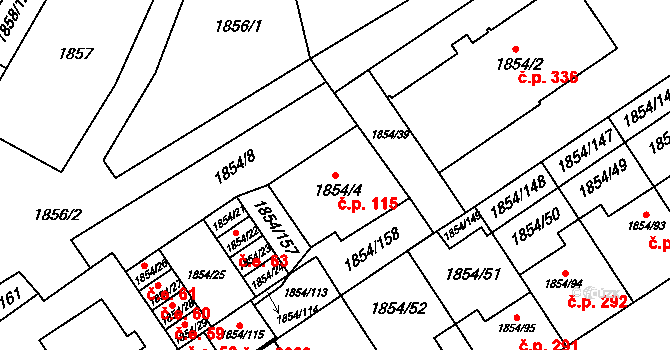 Křečkovice 115, Vyškov na parcele st. 1854/4 v KÚ Vyškov, Katastrální mapa