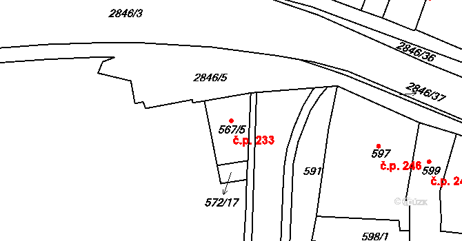 Pod Cvilínem 233, Krnov na parcele st. 567/5 v KÚ Opavské Předměstí, Katastrální mapa