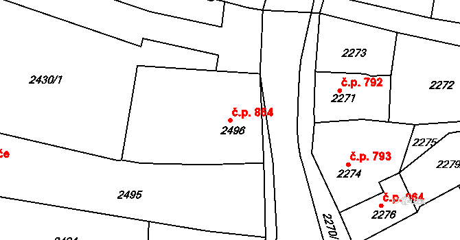 Pod Cvilínem 864, Krnov na parcele st. 2496 v KÚ Opavské Předměstí, Katastrální mapa