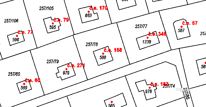 Zlenice 158, Lštění na parcele st. 588 v KÚ Lštění, Katastrální mapa