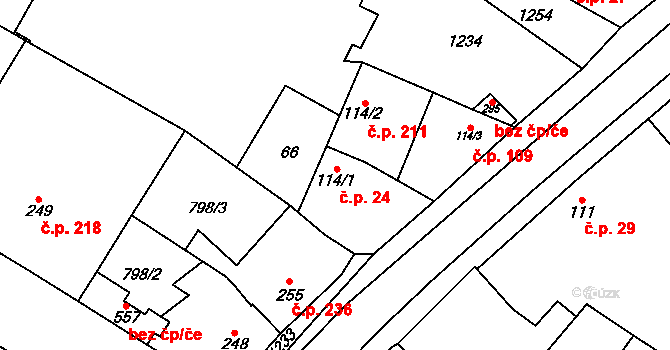 Cerhenice 24 na parcele st. 114/1 v KÚ Cerhenice, Katastrální mapa