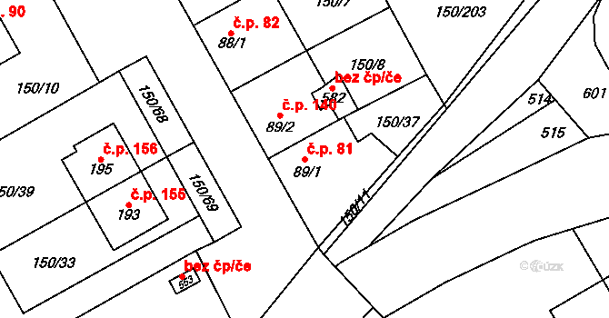 Mratín 81 na parcele st. 89/1 v KÚ Mratín, Katastrální mapa