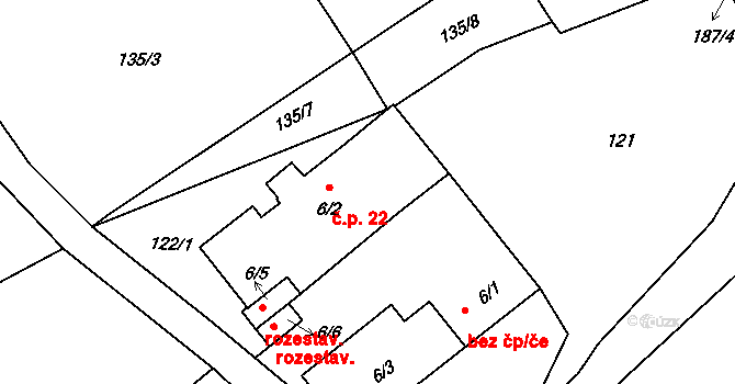 Hostějeves 22, Jarošov nad Nežárkou na parcele st. 6/2 v KÚ Hostějeves, Katastrální mapa