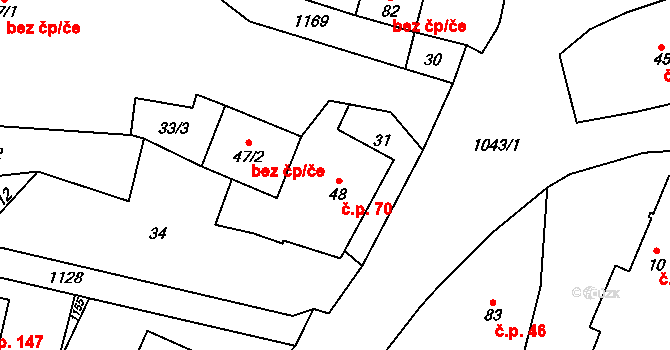 Bořislav 70 na parcele st. 48 v KÚ Bořislav, Katastrální mapa