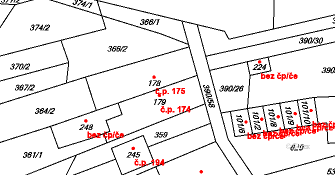 Verneřice 174, Hrob na parcele st. 179 v KÚ Verneřice u Hrobu, Katastrální mapa
