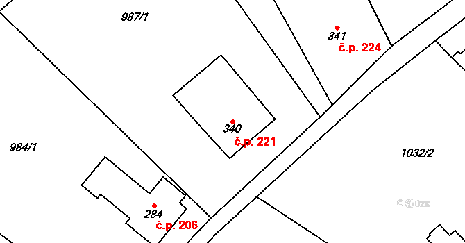 Bozkov 221 na parcele st. 340 v KÚ Bozkov, Katastrální mapa