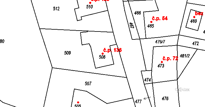 Kvaň 136, Zaječov na parcele st. 508 v KÚ Kvaň, Katastrální mapa