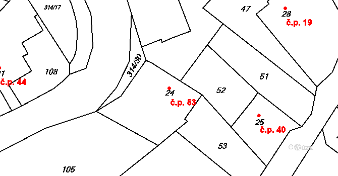 Chlum 53, Všestary na parcele st. 24 v KÚ Chlum u Hradce Králové, Katastrální mapa