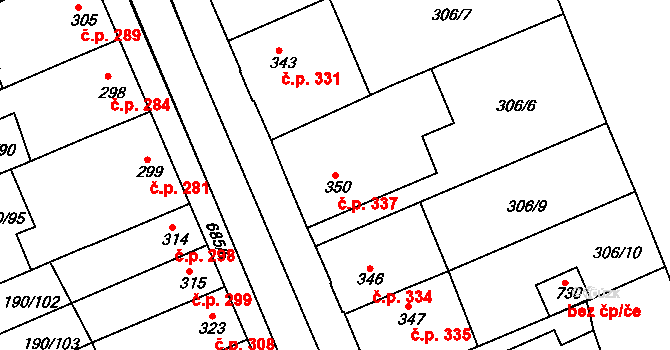 Nechanice 337 na parcele st. 350 v KÚ Nechanice, Katastrální mapa
