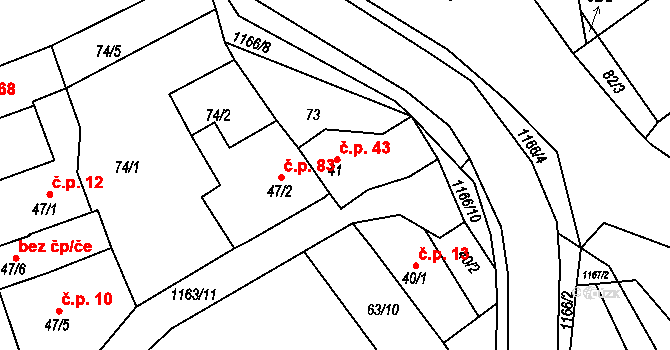 Chvalčov 43 na parcele st. 41 v KÚ Chvalčov, Katastrální mapa