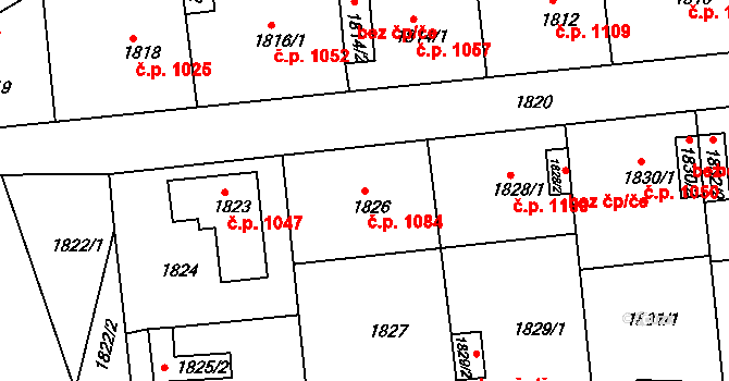 Hulín 1084 na parcele st. 1826 v KÚ Hulín, Katastrální mapa
