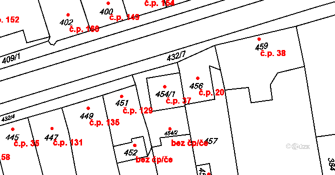 Grygov 37 na parcele st. 454/1 v KÚ Grygov, Katastrální mapa