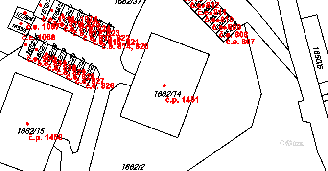 Děčín VI-Letná 1451, Děčín na parcele st. 1662/14 v KÚ Podmokly, Katastrální mapa