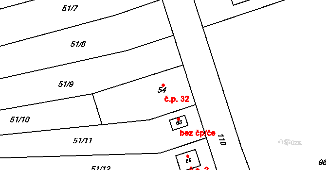 Vacanovice 32, Tršice na parcele st. 54 v KÚ Vacanovice, Katastrální mapa