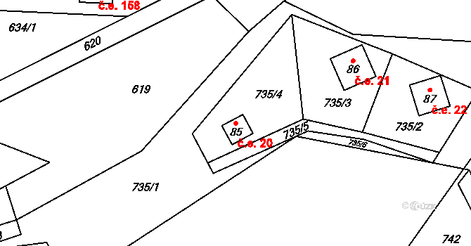 Voltýřov 20, Klučenice na parcele st. 85 v KÚ Podskalí, Katastrální mapa
