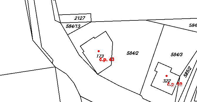 Třísov 43, Holubov na parcele st. 173 v KÚ Třísov, Katastrální mapa