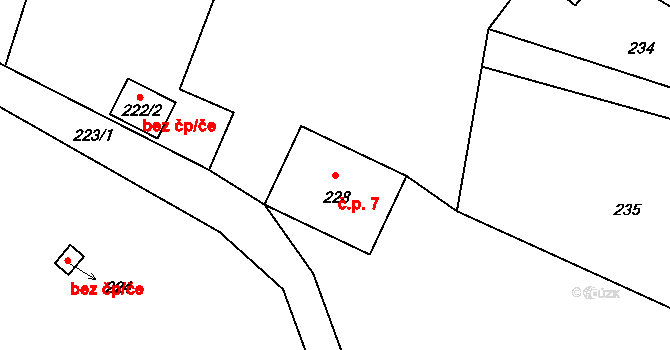 Chotovice 7 na parcele st. 228 v KÚ Chotovice u Nového Boru, Katastrální mapa