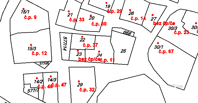 Hrdly 11, Bohušovice nad Ohří na parcele st. 24 v KÚ Hrdly, Katastrální mapa