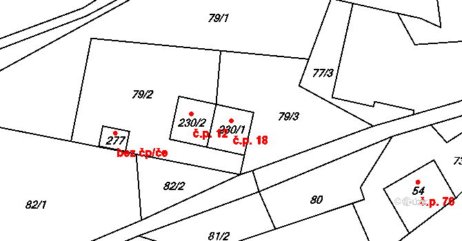 Příkrý 18 na parcele st. 230/1 v KÚ Příkrý, Katastrální mapa