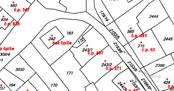 Sobotka 457 na parcele st. 243/1 v KÚ Sobotka, Katastrální mapa