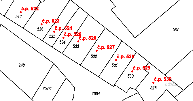Bechyně 527 na parcele st. 532 v KÚ Bechyně, Katastrální mapa