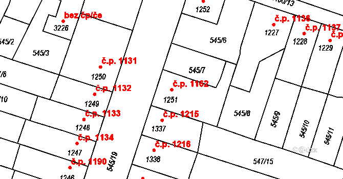 Hořice 1162 na parcele st. 1251 v KÚ Hořice v Podkrkonoší, Katastrální mapa
