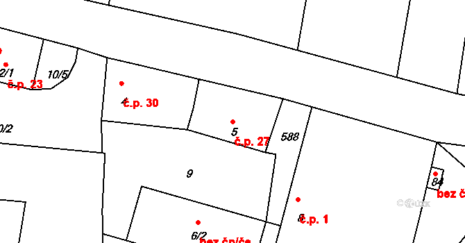 Nítovice 27, Kardašova Řečice na parcele st. 5 v KÚ Nítovice, Katastrální mapa