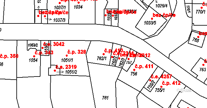 Střekov 410, Ústí nad Labem na parcele st. 762/1 v KÚ Střekov, Katastrální mapa