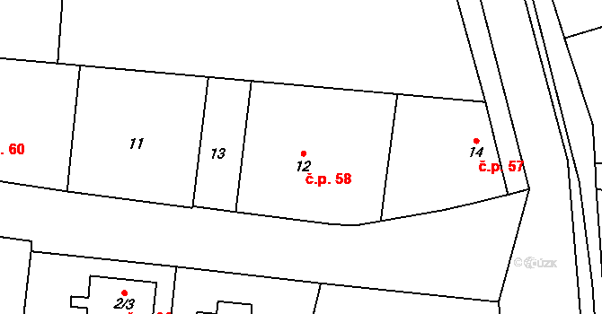 Hronětice 58, Kostomlaty nad Labem na parcele st. 12 v KÚ Hronětice, Katastrální mapa