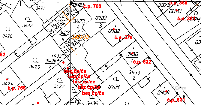 Poděbrady III 570, Poděbrady na parcele st. 3432 v KÚ Poděbrady, Katastrální mapa
