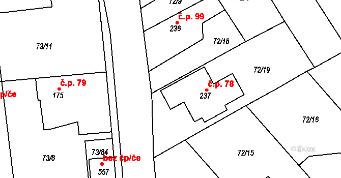 Sibřina 78 na parcele st. 237 v KÚ Sibřina, Katastrální mapa