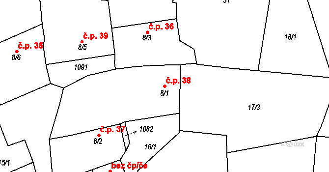 Zahorčice 38 na parcele st. 8/1 v KÚ Zahorčice u Volyně, Katastrální mapa